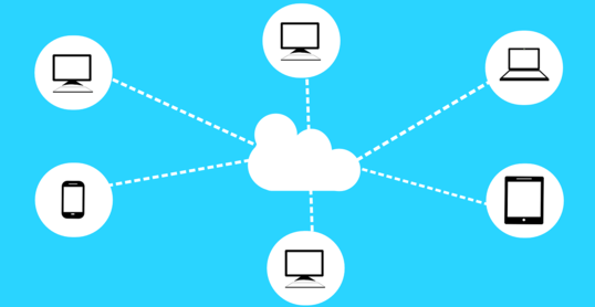 bildhaft Cloud mit Verbindungen zu Laptops 